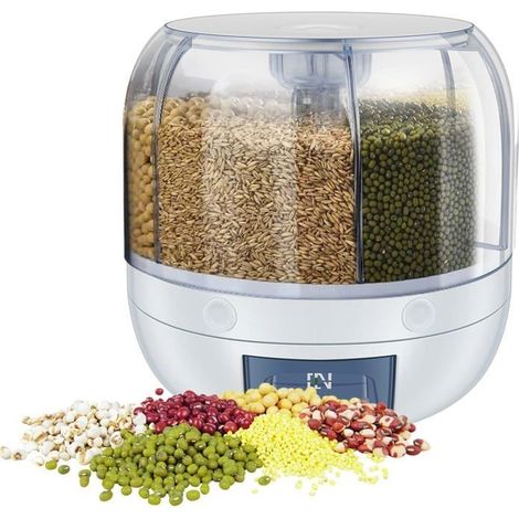 Distributeur de nourriture rond rotatif à 360°,récipient de stockage de riz transparent,boîte de stockage rotative,grand (1/5)