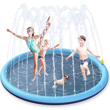Tapis Jet d'eau, 170cm Tapis de Pulvérisation d'eau PVC, Splash Pad Antidérapant, Jeux d'eau Exterieur pour Enfants dans Jardin, l'été (1/5)