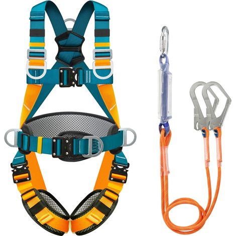 Harnais de Sécurité avec Longes, Harnais Securite Anti Chute Baudrier Escalade, avec 2 Grandes Boucles et 2 Longes de 2 m, Ceinture Réglable, Portante 140 kg, pour le Travail Aérien (1/5)