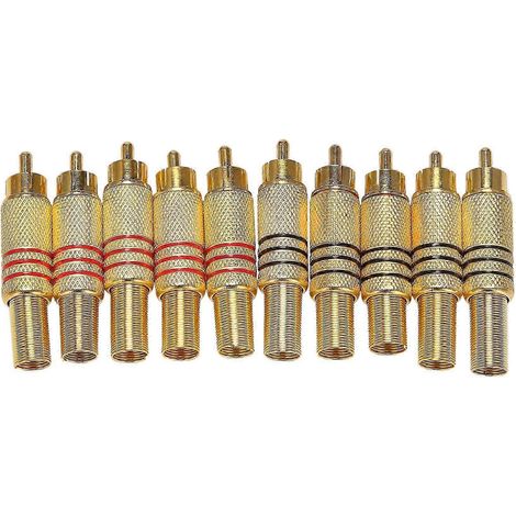 10 connecteurs audio RCA mâles plaqués or, adaptateur à ressort métallique version 0630 (1/5)