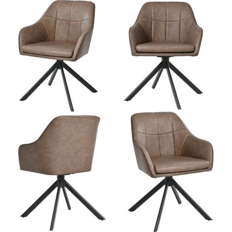 360° swivel dining chairs with ergonomic backrest, double extra-thick seat and sturdy metal base - Set of 4 - Mocha Brown