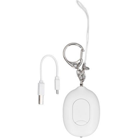 Alarme de sécurité personnelle clignotante 130 dB, porte-clés d'autodéfense portable pour femmes, idéale pour les voyages et les activités de plein air (blanc). (1/5)