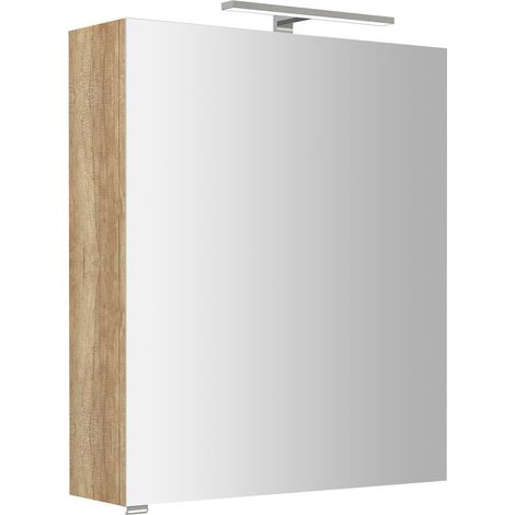 Sapho Riwa - Armoire miroir avec éclairage LED, 70x60x17 cm, 1 portes, charnières à droite, chêne Alabama RIW060-0022 (1/4)