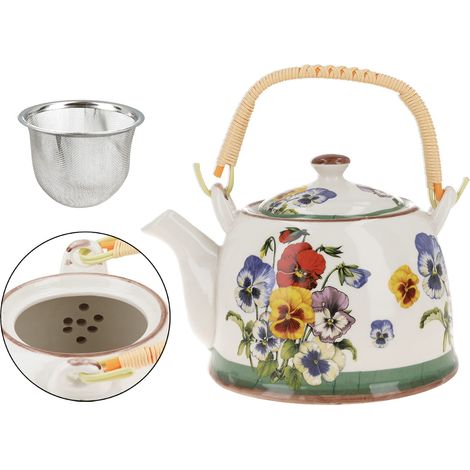 Carmani, Keramik-Teekanne mit Teesieb – Stiefmütterchen, 900 ml