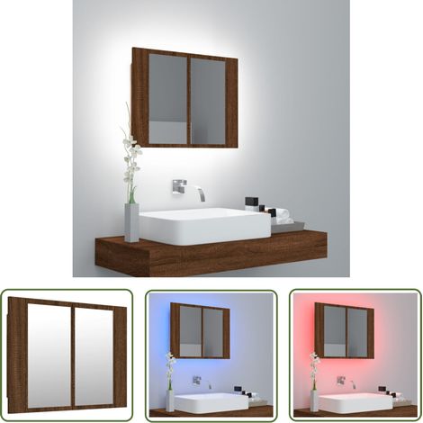 The Living Store LED-Spiegelschrank Braun Eichen-Optik 60x12x45 cm Holzwerkstoff - Spiegelschrank - LED-Spiegel - Badezimmermöbel - Holzschränk - Wandspiegel (1/5)