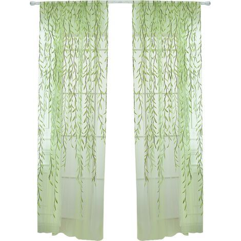 Cortinas de ventana de encaje bordado vintage con estampado de mimbre verde, 100 x 270 cm, para dormitorio (1/5)