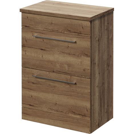 Napoli 390 Tobacco Oak 600mm 2 Drawer Vanity Unit for Countertop Basins - 600mm - Chrome 320mm Handle