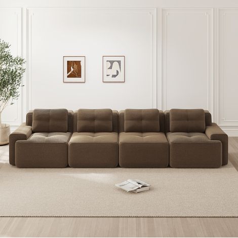 Divano modulare 4 posti in velluto a coste, profondità seduta 74 cm, senza montaggio, marrone HAVRYA (1/5)