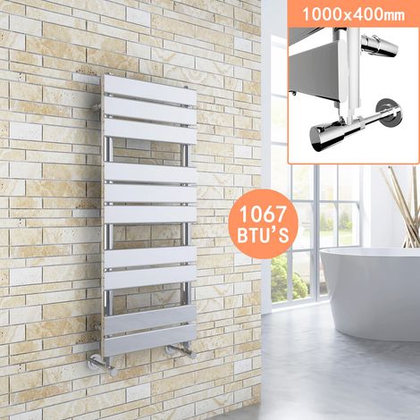 ELEGANT 1000 x 400 Modern Flat Panel Heated Towel Rail Radiator + Chrome Thermostatic Radiator Valves (1/5)