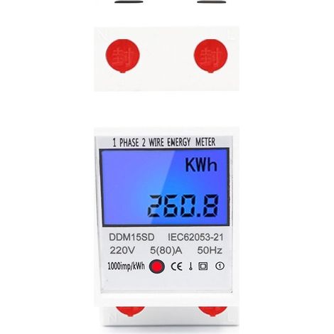 Compteur ferroviaire multifonction monophasé – Simple tarif – Écran LCD rétroéclairé – Intensité maximum 80A/220V – Affichage consommation kWh (1/4)