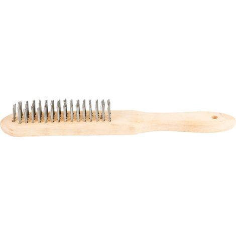 Spazzola metallica a 4 file con manico in legno.