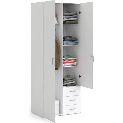 Tvilum armadio Space 2 ante e 1 cassetto, Bianco, 79,4x170,4 cm, truciolato laminato, 3 ripiani regolabili
