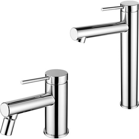 Set miscelatori lavabo alto e bidet cromo in ottone con leva monocomando slim Alba (1/5)