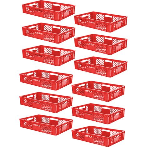 BRB 12x Eurobehälter/Stapelkorb durchbrochen, PE-HD, Industriequalität, lebensmittelecht, LxBxH 600x400x150 mm, rot
