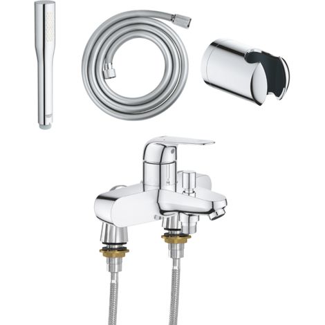 Mitigeur baignoire mécanique GROHE Swift avec colonnettes Idro'Flex + Douchette 1 jet + Flexible + Support (1/4)