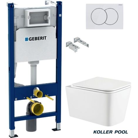 Pack Bati-support GEBERIT Duofix – réservoir encastré, plaque DELTA 01 blanc brillant et WC suspendu Trend système Vortex (1/4)