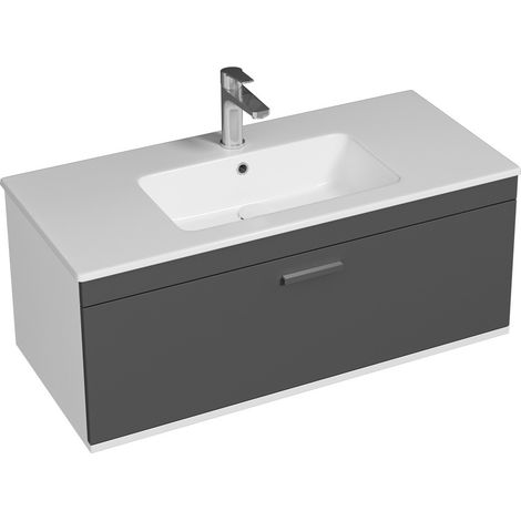 RUBITE Meuble salle de bain simple vasque 1 tiroir gris anthracite largeur 100 cm (1/5)