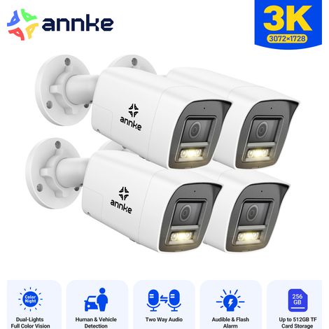 ANNKE 3K PoE Cámara de seguridad exterior visión nocturna detección movimiento audio bidireccional,4PCS (1/5)