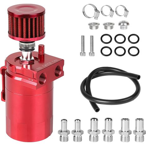 réservoir de récupération d'huile avec filtre à air, 300 ml, réservoir universel en aluminium, kit pour voiture, rouge (1/5)