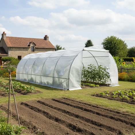 Serre Tunnel 24m2 PE Armé 130g Green Protect 10 Lucarnes Blanc (1/5)