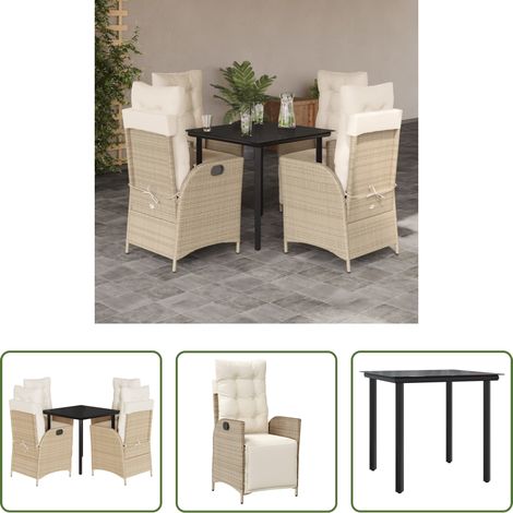 Gartenstuhl - 5-tlg. Garten-Essgruppe mit Kissen Beige Poly Rattan (1/5)