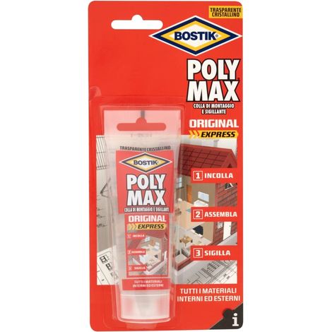 BOSTIK Poly Max Cristal Express colla di montaggio e sigillante universale super rapido e super forte, 100% cristallino blister 75g trasparente (1/5)