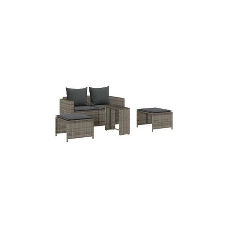 Salon de jardin 5 pcs avec coussins empilable gris polyrotin (1/5)