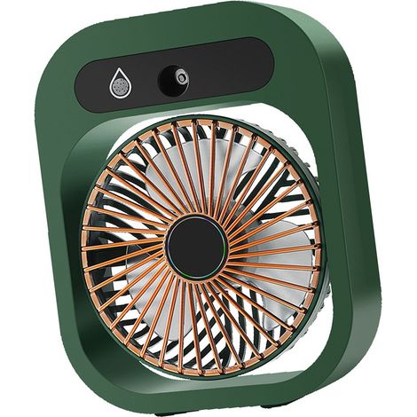Ventilateur de bureau avec fonction brumisateur, 3 vitesses de ventilation, pales de turbine rafraîchissantes, petit et silencieux, rechargeable par USB, vert (1/5)
