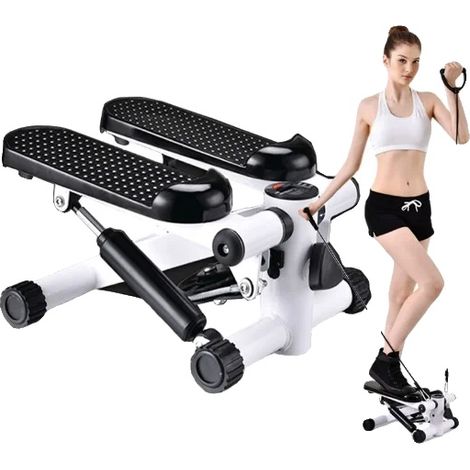 Máquina de step para fitness, diseño compacto, resistencia ajustable, blanco y negro. (1/2)