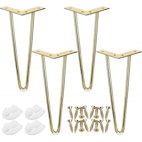 Quatre pieds en métal de 30 cm en forme d'épingle à cheveux avec vis, adaptés aux tables basses. (1/5)