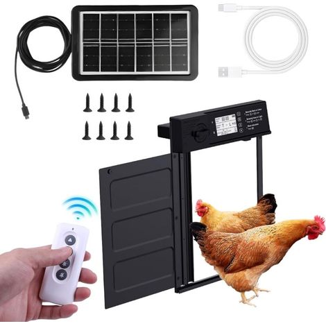 Automatic aluminum chicken coop with LCD screen, timer, light sensor, remote control, anti-pinch design, ideal for all chicken coops (1/5)