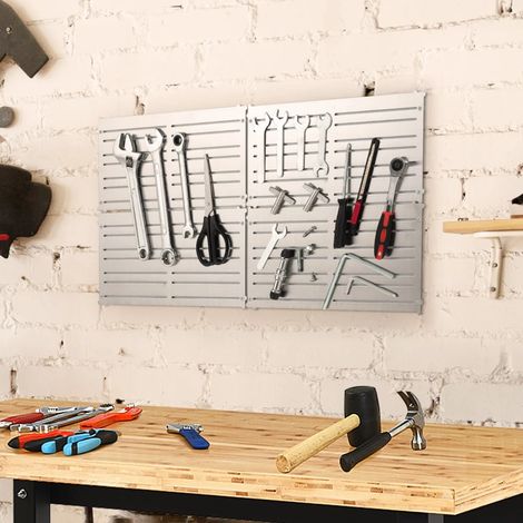 Porte-outils magnétiques argentés, lot de 4 avec 32 aimants puissants et surface de 30 x 15 cm, pour garage, cuisine et bureau (1/5)