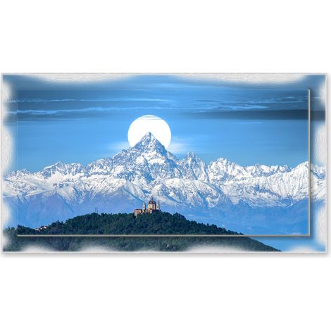 Lupia - Quadro moderno su Tela con Cornice stampata NEWEXT 75x135 cm, paesaggi localismi italiani, per casa soggiorno capezzale camera da letto hotel ufficio, TORINO SUPERGA TRAMONTO BLU (1/4)