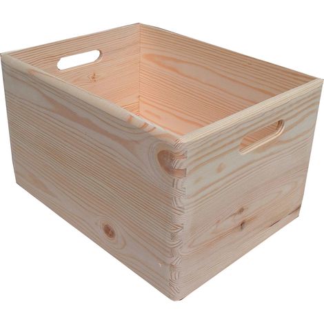 Contenitore Box Salvaspazio Sovrapponibile 40x30x23 cm in Legno di Pino Naturale (1/2)