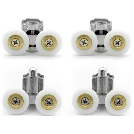 Pair Lot de 4 rouleaux de porte de douche en alliage de zinc solide pour porte de douche - Roues de 23 mm de diamètre pour cabine de douche, salle de douche, porte de douche (1/5)