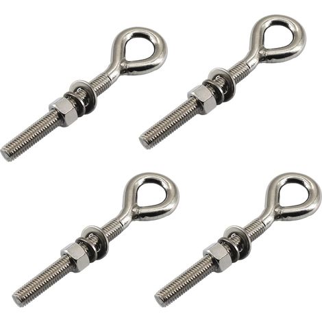 Lot de 4 boulons à œil M10 en acier inoxydable avec écrou et rondelles, tige filetée longue tige filetée, boulon à œillet fermé (1/5)