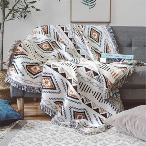 Ultraweiche, gestrickte Sofadecke 130 x 180 cm – Aztekisches geometrisches Muster – Maschinenwaschbar – Für Wohnzimmer und Außenbereich