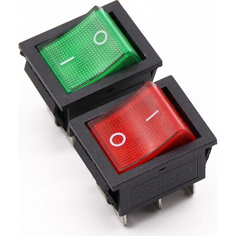 -202N Rocker switch, six-pin, two-position, illuminated switch (red/green). (1/4)