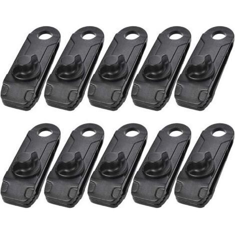 ALLIANDISClips de bâche, 10pcs Tarp Nylon Snap Clip Multi-Fonctionnel Durable Durable Camping Camping Tente Auvent Auvent Auvent Serrage Serrez l'outil pour Tenir la bâche, Pare-Soleil(Noir) (1/5)