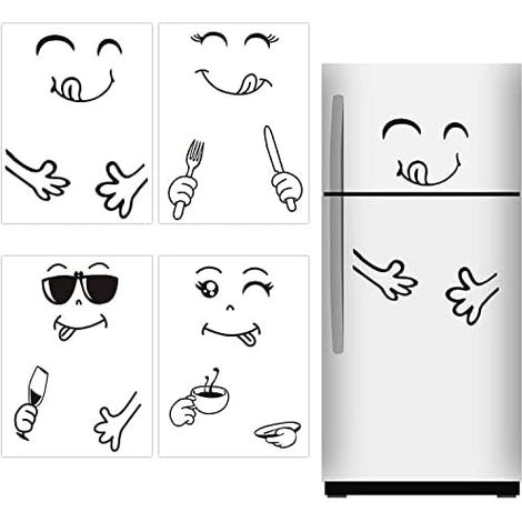 4 Pièces Mignon Autocollant Réfrigérateur Délicieux Visage Cuisine Frigo Stickers Heureux Délicieux Visage Cuisine Frigo Stickers Muraux Art pour la Décoration de la Cuisine chambre