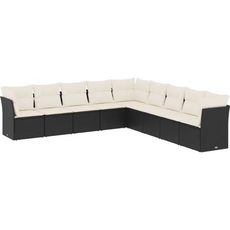 Set de sofás de jardín 8 piezas y cojines ratán sintético negro vidaXL (1/3)