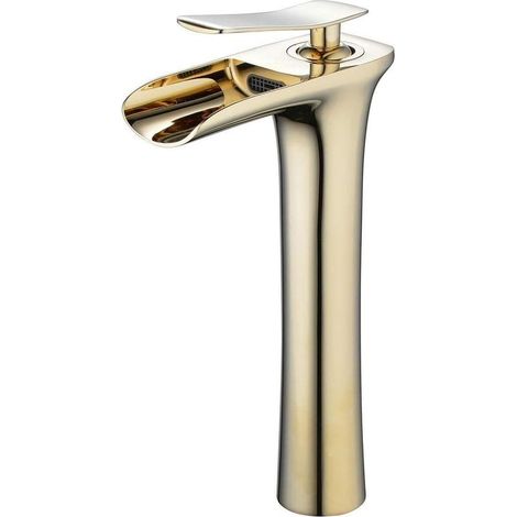 Waterfall Mixer Tap Tall Body 1 Hole Deck Mounted Basin Bathroom Sink Faucets Gold Chrome Hot and Cold Basin Mixer Tap Bronze (1/5)