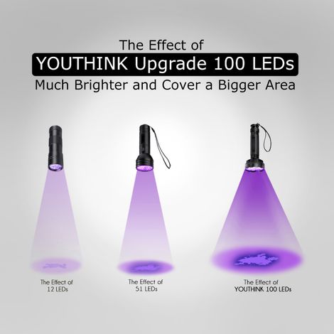 Verbesserte 100-LED-Taschenlampe mit schwarzem UV-Licht und Schutzbrille (1/5)