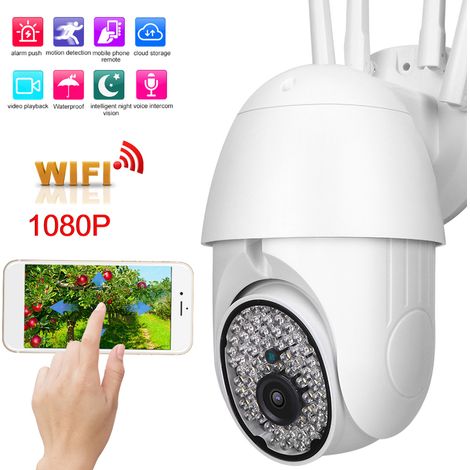 Caméra de surveillance extérieure PTZ WiFi Full HD 1080P, vision nocturne couleur, détection de mouvement, alimentation secteur 100‑240V avec adaptateur UE (1/5)