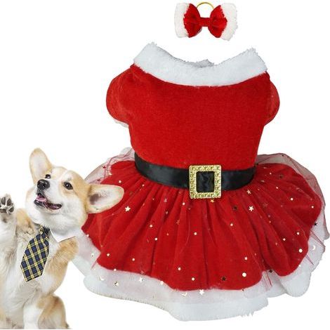 Christmas Pet Dress Shiny Mesh Thermal Shirt Winter Coat Cute (1/5)