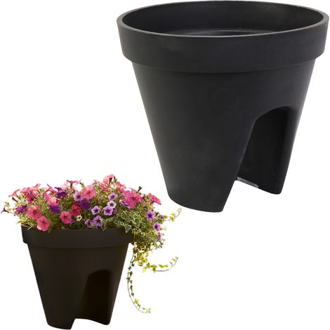 Vaso da fiori rotondo color antracite per balaustra, realizzato in plastica resistente - Goliat (1/5)