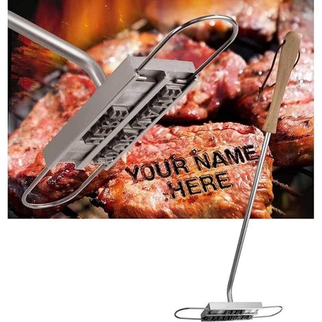 1 Fer à marquer BBQ, 55 lettres amovibles, fonte poignée bois, outil personnalisation viande burger fête (1/5)