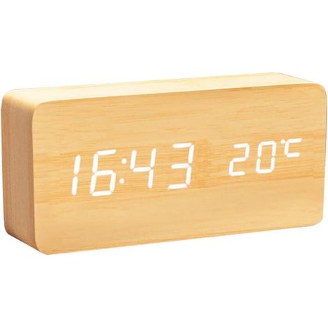 Horloge Numérique en Bois - Réveil à LED Multifonctions avec Affichage De L'heure/De La Date/De La Température (1/5)