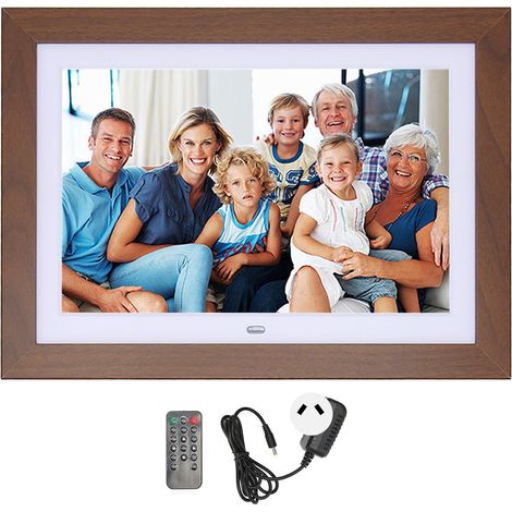 Cadre photo numérique en bois 10,1 pouces écran IPS HD vidéo musique horloge calendrier prise AU 100-240V (1/5)