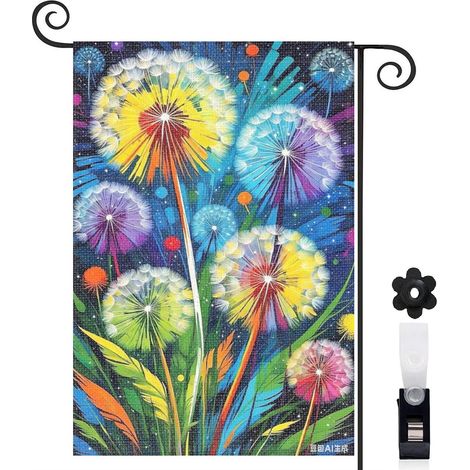 Drapeau de jardin pissenlits violets et papillons 30 x 45 cm décoration saisonnière jardin (1/5)